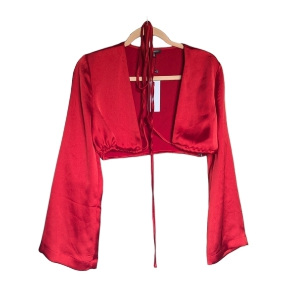 S • Dynamite • Callie Wrap Satin Blouse - Picture 5 of 8